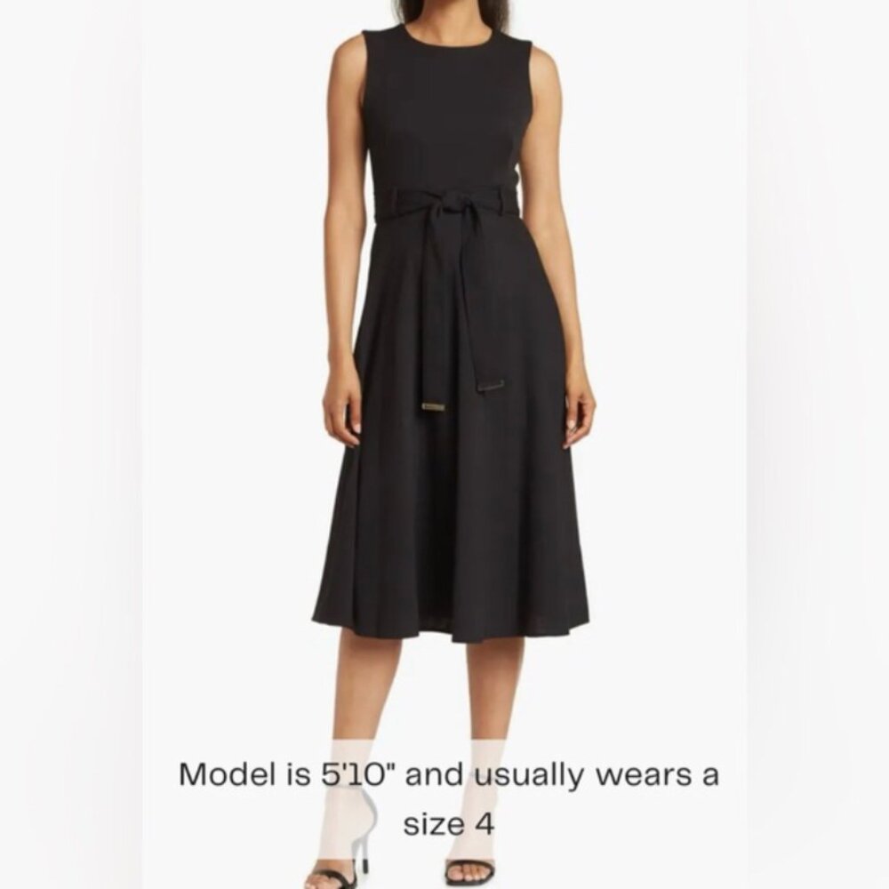 CALVIN KLEIN Women's Sleeveless Midi A-Line Dress Size 4 Black Crepe Scuba Small